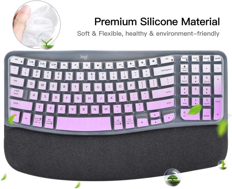 imComor Keyboard Cover Skin for Logitech Wave Keys MK670 Combo Keyboard Skin, Logitech Wave Keys Wireless Ergonomic Keyboard Cover Protector Skin Accessories, Ombre Purple - Image 4